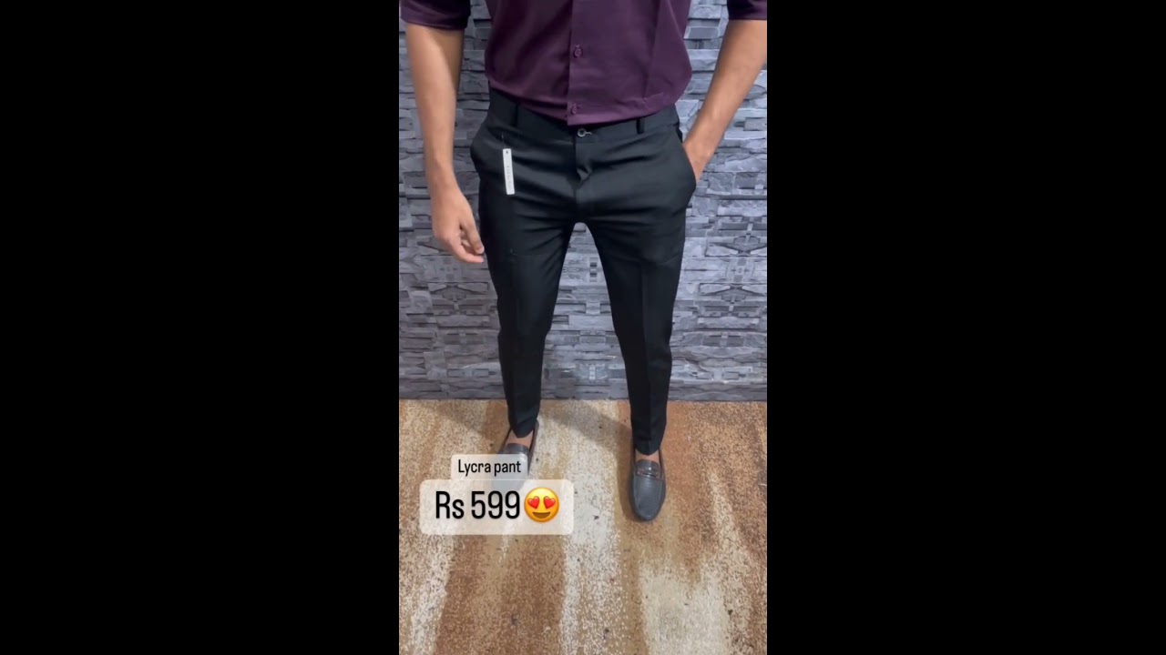 Navy Blue Slim Fit Cotton Lycra Pants for Men by GentWith.com